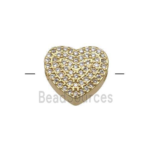 Copper Heart Beads Pave Zircon Gold Plated