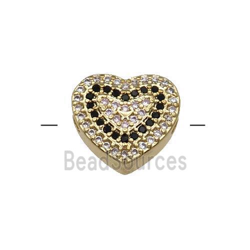 Copper Heart Beads Pave Black Zircon Gold Plated