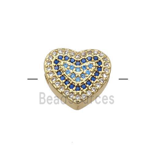 Copper Heart Beads Pave Blue Zircon Gold Plated