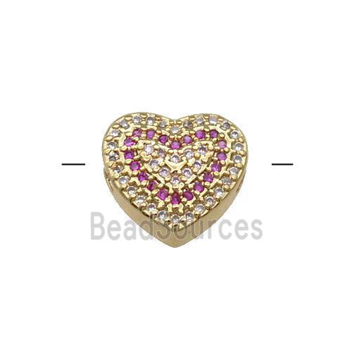 Copper Heart Beads Pave Hotpink Zircon Gold Plated