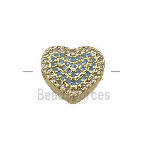 Copper Heart Beads Pave Turq Zircon Gold Plated