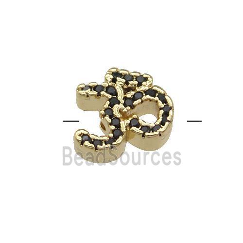 Copper Symbols Hindu Beads Pave Black Zircon Gold Plated