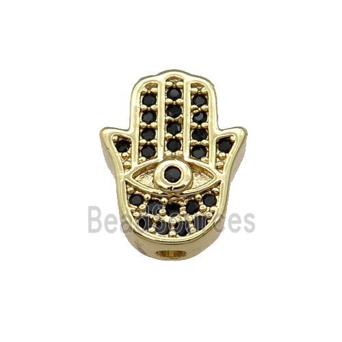 Copper Hamsahand Beads Pave Black Zircon Gold Plated