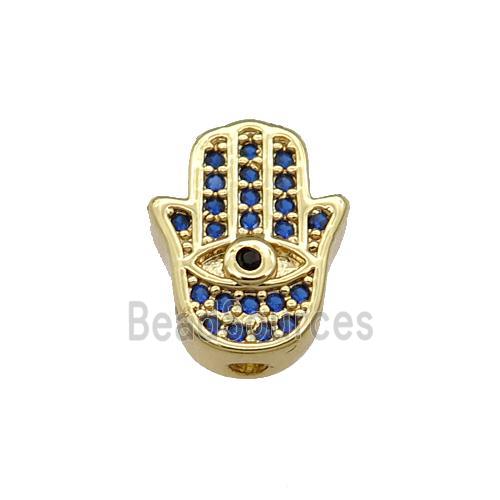 Copper Hamsahand Beads Pave Blue Zircon Gold Plated