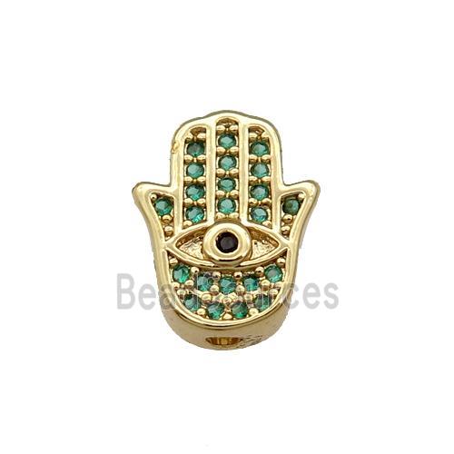 Copper Hamsahand Beads Pave Green Zircon Gold Plated