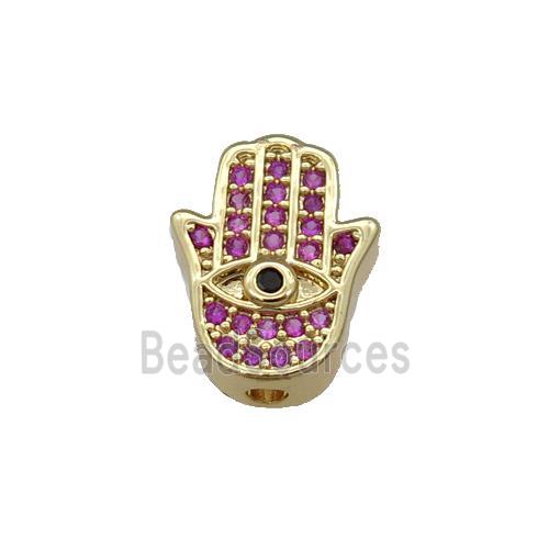 Copper Hamsahand Beads Pave Hotpink Zircon Gold Plated