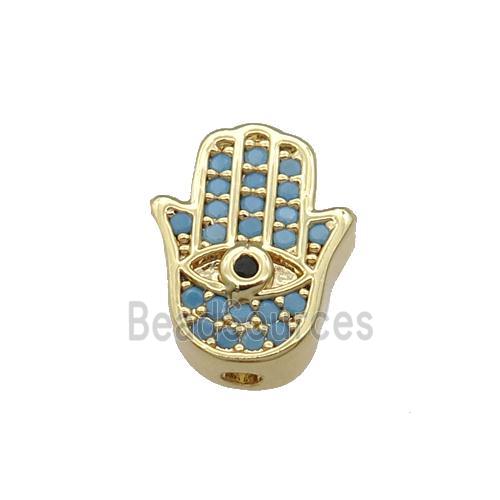 Copper Hamsahand Beads Pave Turq Zircon Gold Plated