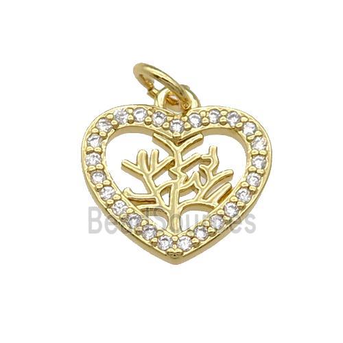 Copper Heart Tree Pendant Pave Zircon Gold Plated