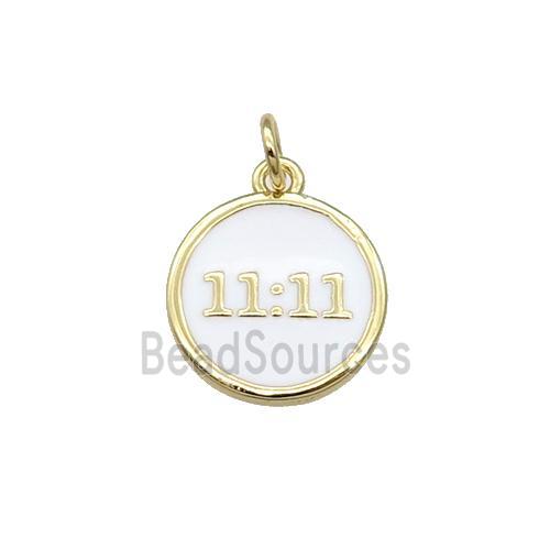 Copper Circle Pendant Double 11 White Enamel Gold Plated