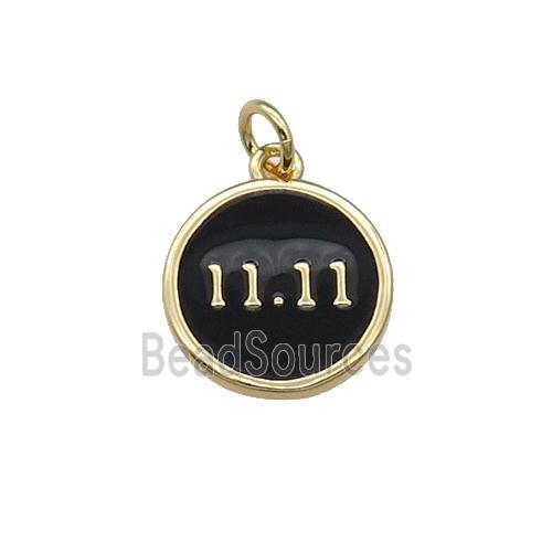 Copper Circle Pendant Double 11 Black Enamel Gold Plated