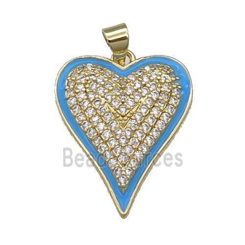 Copper Heart Pendant Pave Zircon Blue Enamel Gold Plated