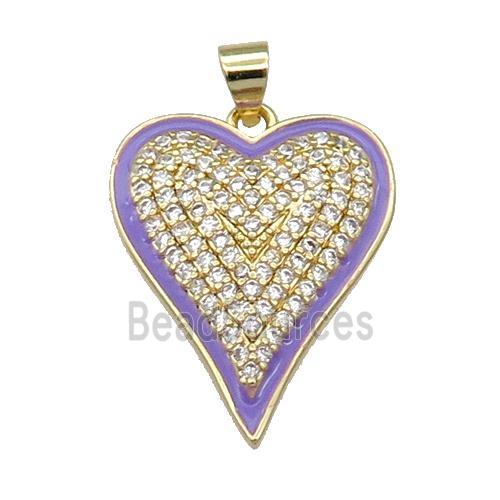 Copper Heart Pendant Pave Zircon Lavender Enamel Gold Plated