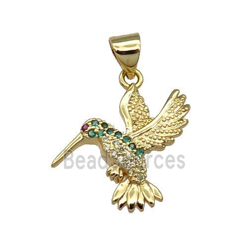 Copper Hummer Bird Pendant Pave Zircon Gold Plated