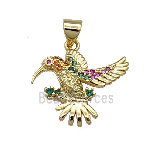 Copper Hummer Bird Pendant Pave Zircon Gold Plated