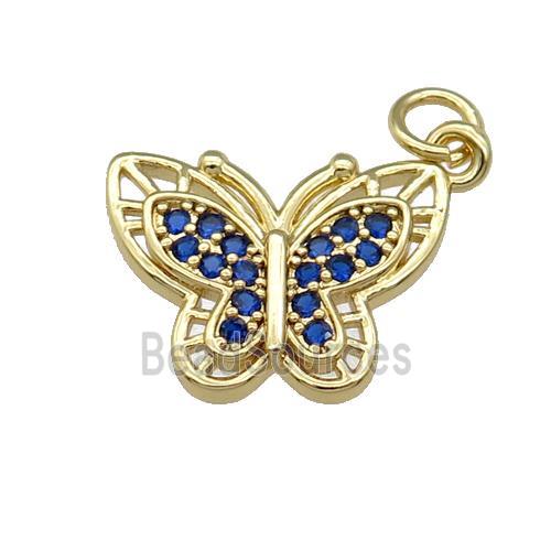 Copper Butterfly Pendant Pave Blue Zircon Gold Plated