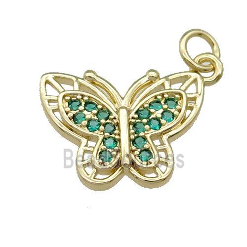 Copper Butterfly Pendant Pave Green Zircon Gold Plated