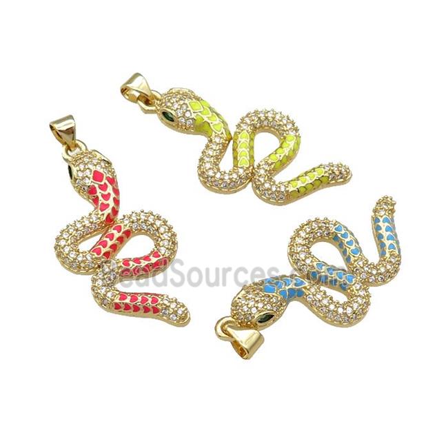 Copper Snake Charm Pendant Pave Zircon Enamel Gold Plated Mixed