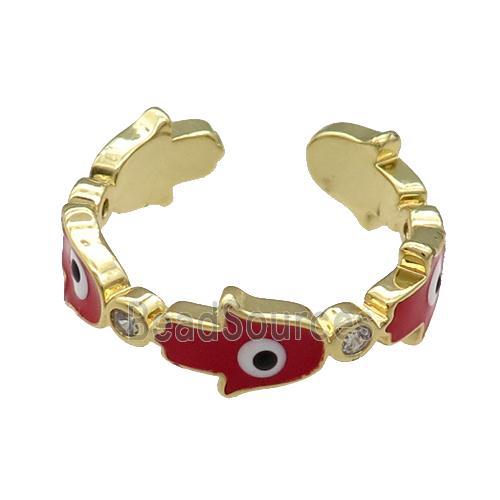 Copper Hamsahand Ring Red Enamel Evil Eye Gold Plated