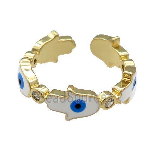 Copper Hamsahand Ring White Enamel Evil Eye Gold Plated