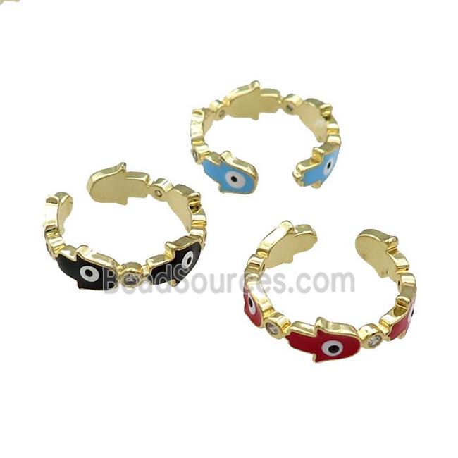 Copper Hamsahand Ring Enamel Evil Eye Gold Plated Mixed