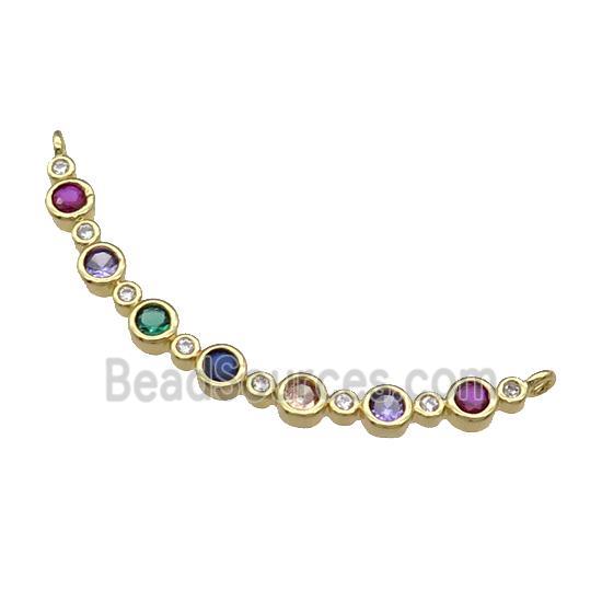 Copper Stick Pendant Pave Multicolor Zircon 2loops Gold Plated