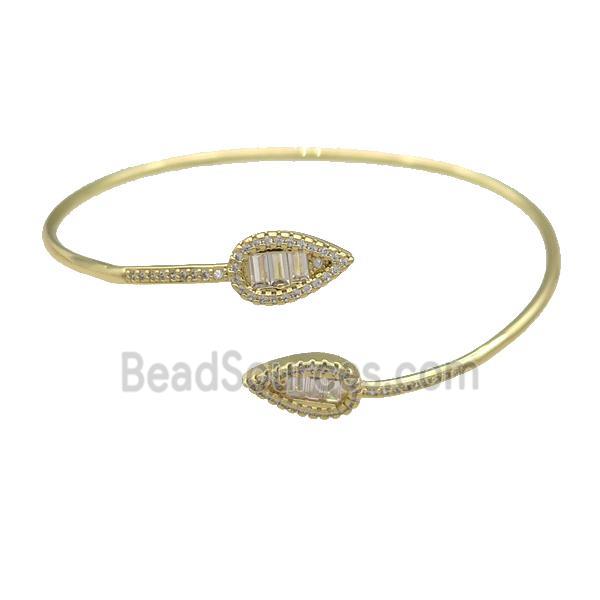 Copper Bangle Pave Zircon Teardrop Gold Plated