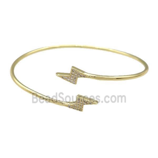 Copper Bangle Pave Zircon Lightning Gold Plated