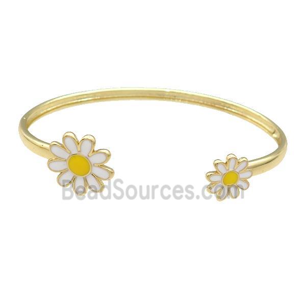 Copper Bangle White Daisy Enamel Flower Gold Plated