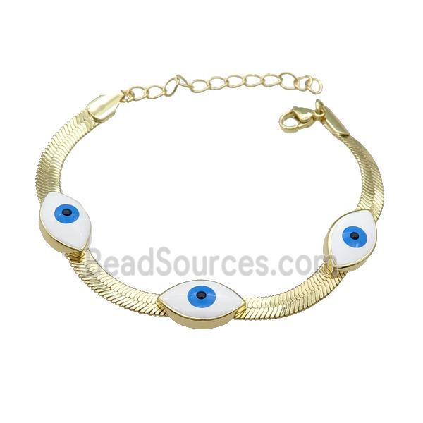 Copper Evil Eye Bracelet White Enamel Gold Plated