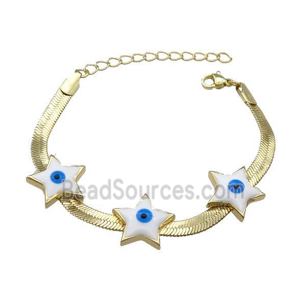 Copper Star Evil Eye Bracelet White Enamel Gold Plated