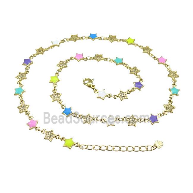 Copper Star Necklace Pave Zircon Multicolor Enamel Gold Plated