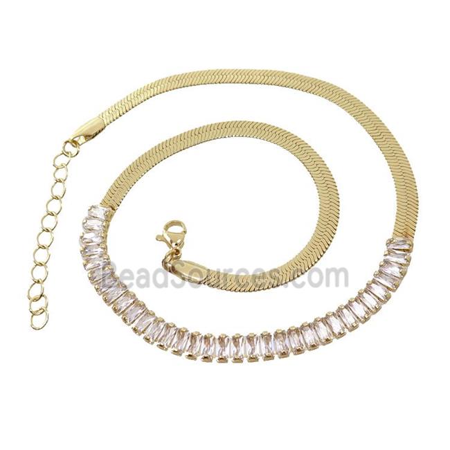 Copper FlatSnake Necklace Pave Zircon Gold Plated