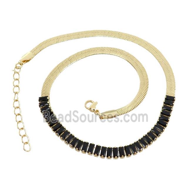 Copper FlatSnake Necklace Pave Black Zircon Gold Plated