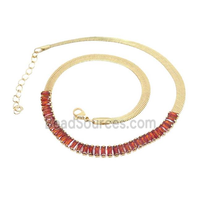 Copper FlatSnake Necklace Pave Orange Zircon Gold Plated