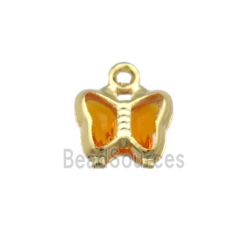 Copper Butterfly Pendant Pave Orange Crystal Gold Plated