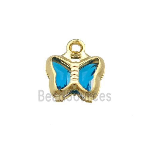 Copper Butterfly Pendant Pave Blue Crystal Gold Plated