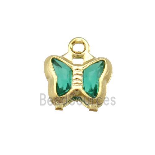 Copper Butterfly Pendant Pave Green Crystal Gold Plated