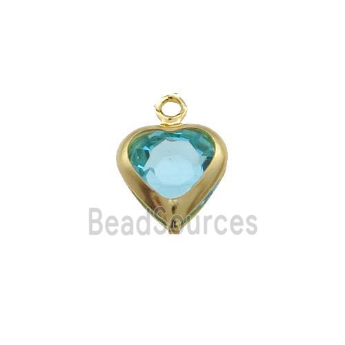 Copper Heart Pendant Pave Aqua Crystal Gold Plated