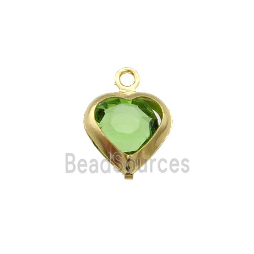 Copper Heart Pendant Pave Green Crystal Gold Plated