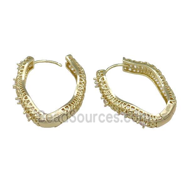 Copper Latchback Earring Pave Zircon Gold Plated