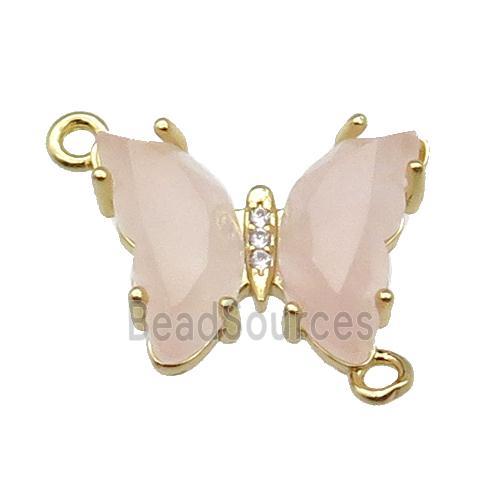 Pink Rose Quartz Butterfly Connector Gold Plated