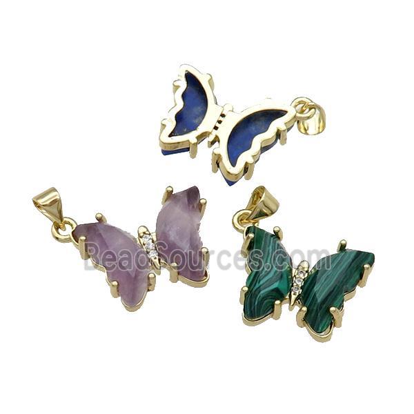 Mixe Gemstone Butterfly Pendant Gold Plated