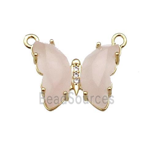 Pink Rose Quartz Butterfly Pendant With 2loops Gold Plated