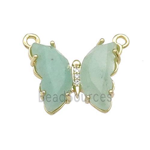 Green Aventurine Butterfly Pendant With 2loops Gold Plated