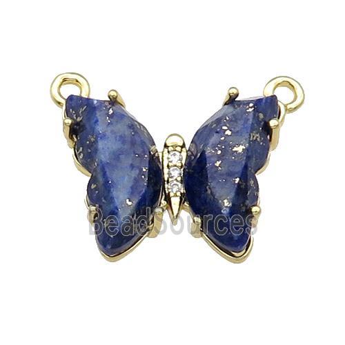 Blue Lapis Lazuli Butterfly Pendant With 2loops Gold Plated Lazurite