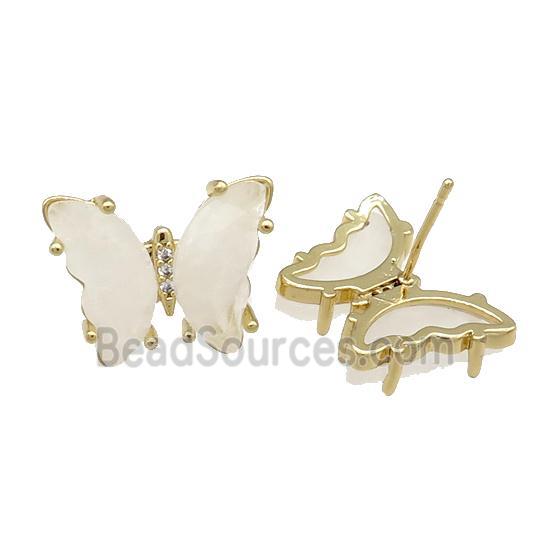 Clear Quartz Butterfly Stud Earring Gold Plated