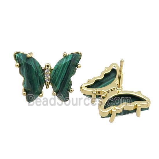 Green Synthetic Malachite Butterfly Stud Earring Gold Plated