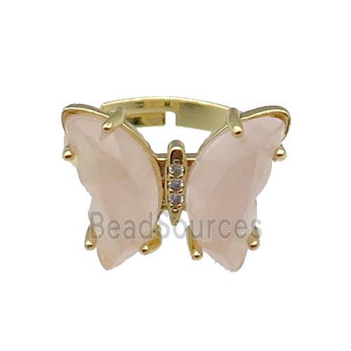 Pink Rose Quartz Ring Adjustable Gold Plated