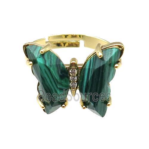 Synthetic Green Malachite Ring Adjustable Gold Plated