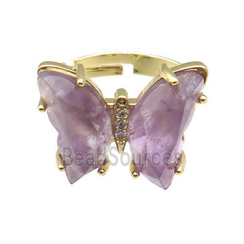 Purple Amethyst Ring Adjustable Gold Plated